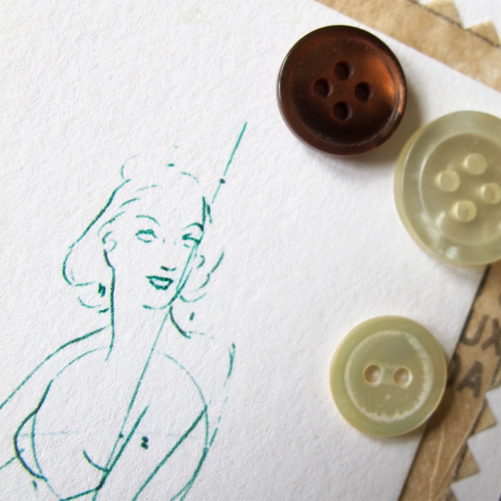 Blank Card Handmade Vintage Buttons Sewing Fashion Design