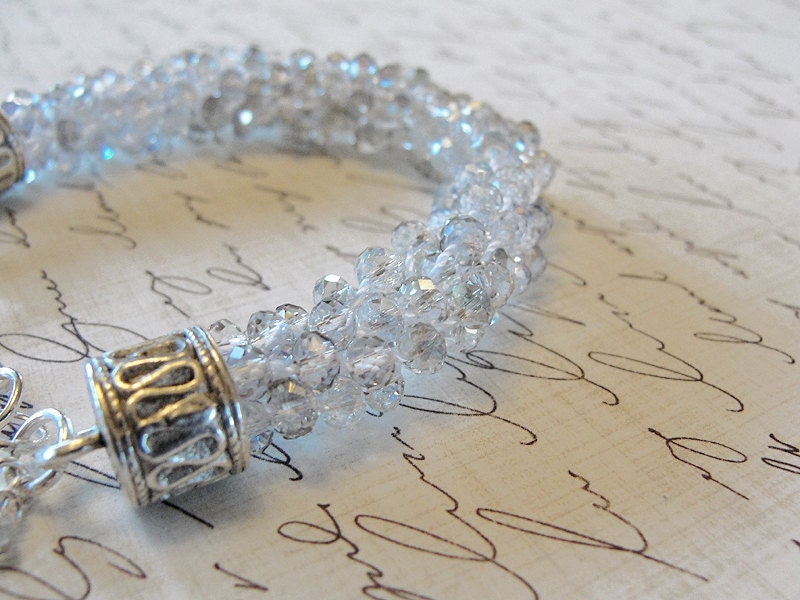 OoaK Pale Gray and Clear Crystal Bracelet