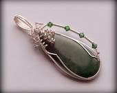 Wire-Wrapped, free form Labradorite pendant with green crystals