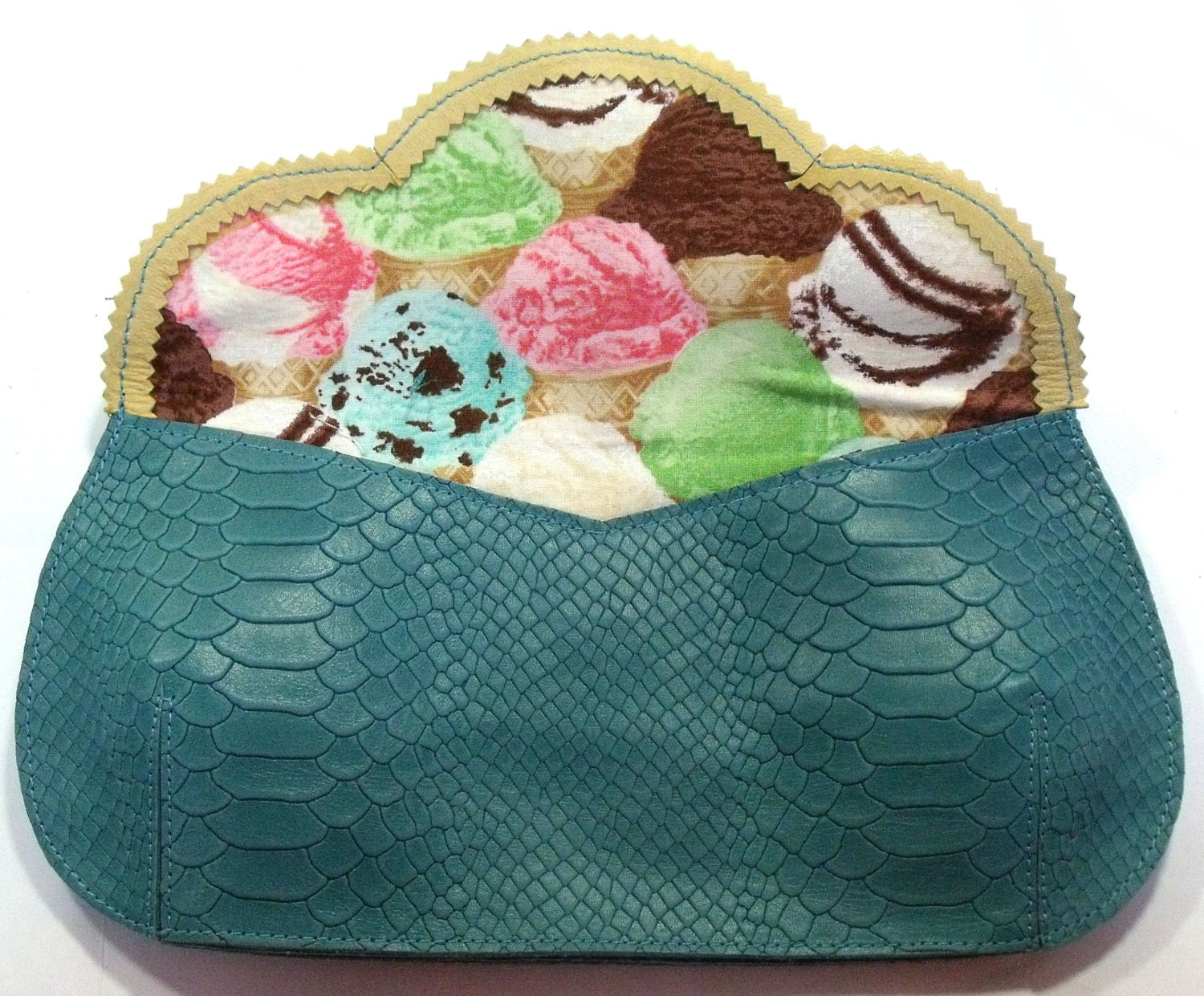 Holiday sale - Gorgeous large teal clutch with golden birds