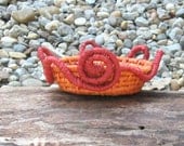 Interesting Coiled Bowl - Hand Woven Raffia Red Orange Yellow - Spiral Design