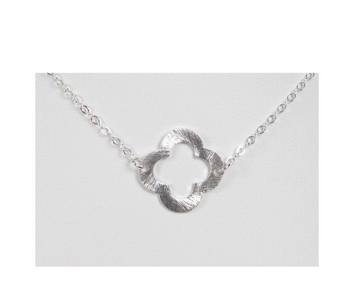 Clover Flower Brushed Pendant Necklace Sterling Silver Clover Necklace Celebrity Inspired
