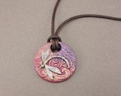 Artisan Dragonfly Necklace Silver Bronze Hot Pink Peach Purple Antique Brown Leather Necklace Pendant Necklace