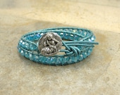 Mermaid Bracelet Silver Turquoise Leather Wrap Bracelet Crystal Mermaid Jewelry