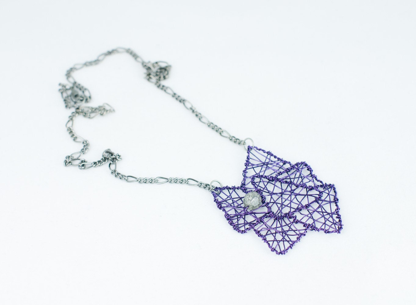 Necklace -Irregular Pieces- in Dark Purple and Stormy Grey Glass- Statement Piece Bold