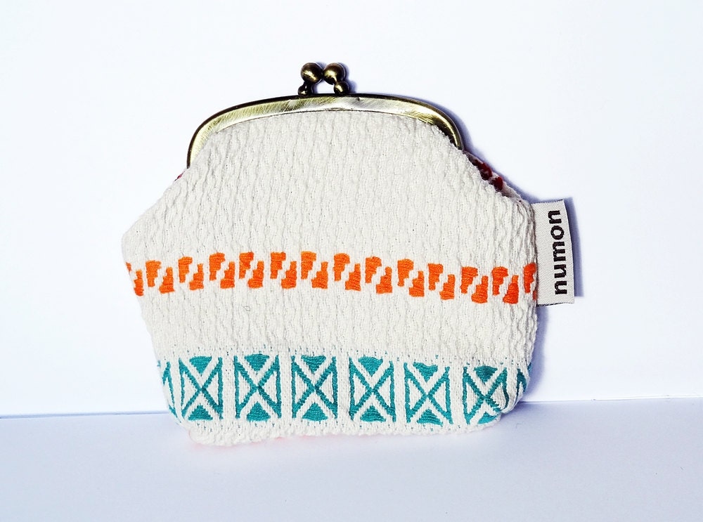 Clip Coin Purse -  Bohemian Cream Cotton - Small Size in Cotton Fabric