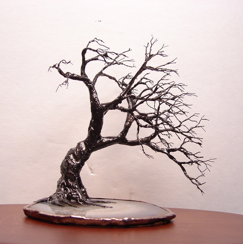 Wire Tree Of Life Wind Spirit sculpture natural Brazil Quartz Geode Agate slice, original art