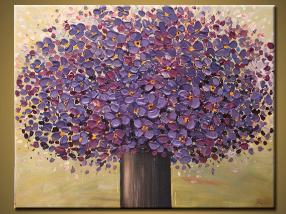 Acrylic painting purple flower painting Abstract flower blossoming wall art,canvas art, interior decoration room decor