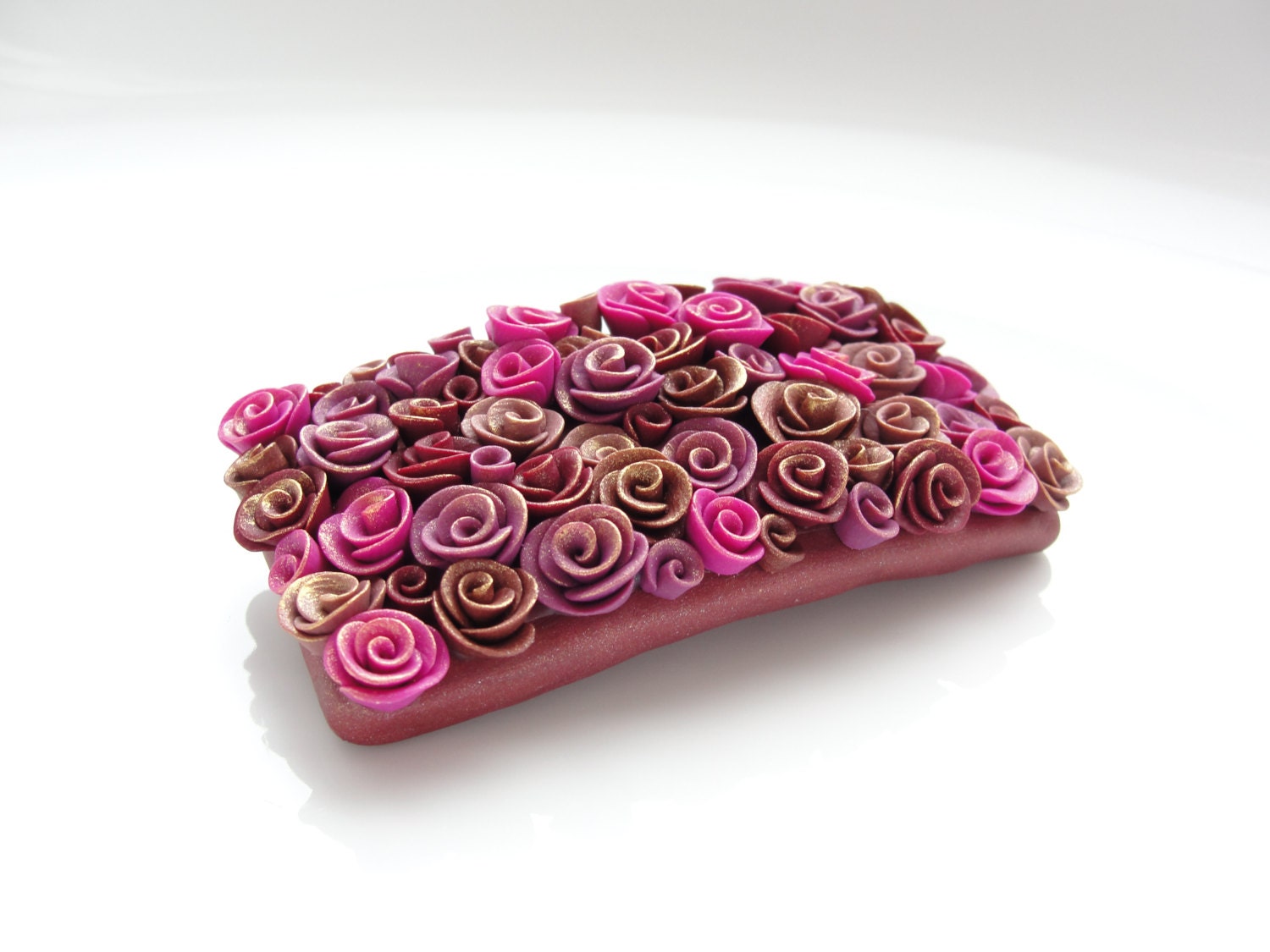 Burgundy rose bridesmaid flower girl hair clip barrette handmade from polymer clay