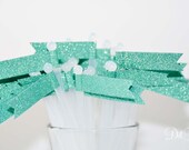 25 Turquoise Jade Glitter topped drink stirrers / stir sticks