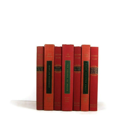 Poppy Red Orange Vintage  Book Sets, Vintage Photo Props, Vintage Wedding Decor, Decorative Vintage Books