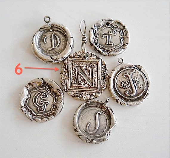 Silver Wax Seal Initial Personalized Necklace Charms, Bridesmaids, New Moms, Men's Accessories, Gifts, Key Fobs, Keychains