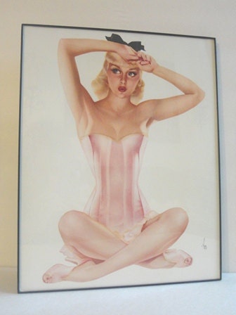Vintage type1946 Esquire, A Varoa Calendar Pinup Girl September 1946 Posterboard Picture In Frame