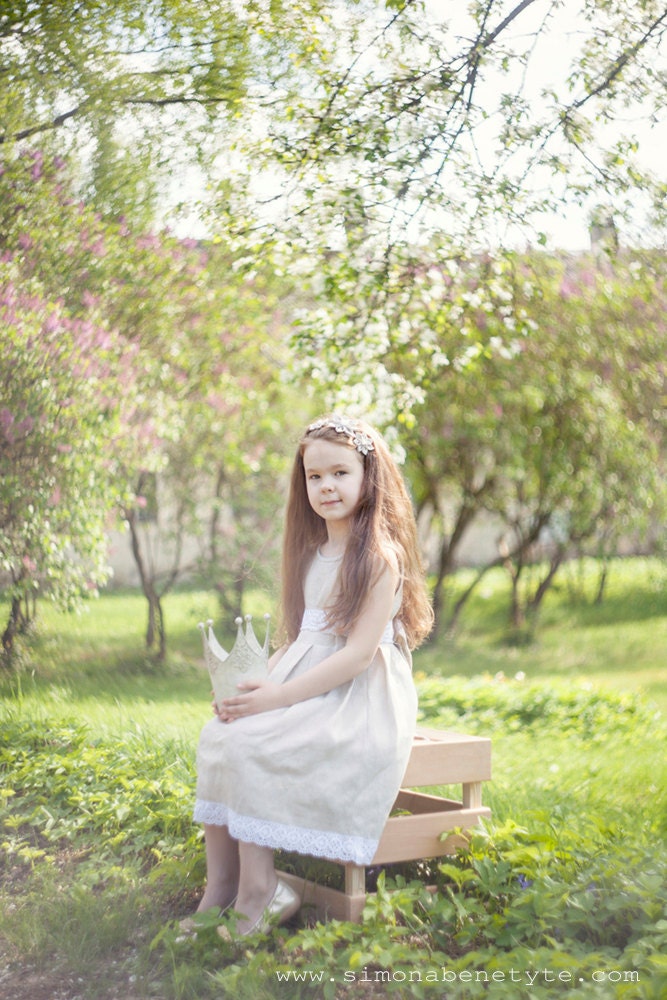 Summer weddings natural linen flower girl dress