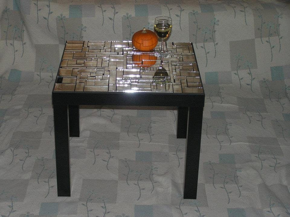 Mirrored coffee table side table glass mosaic black