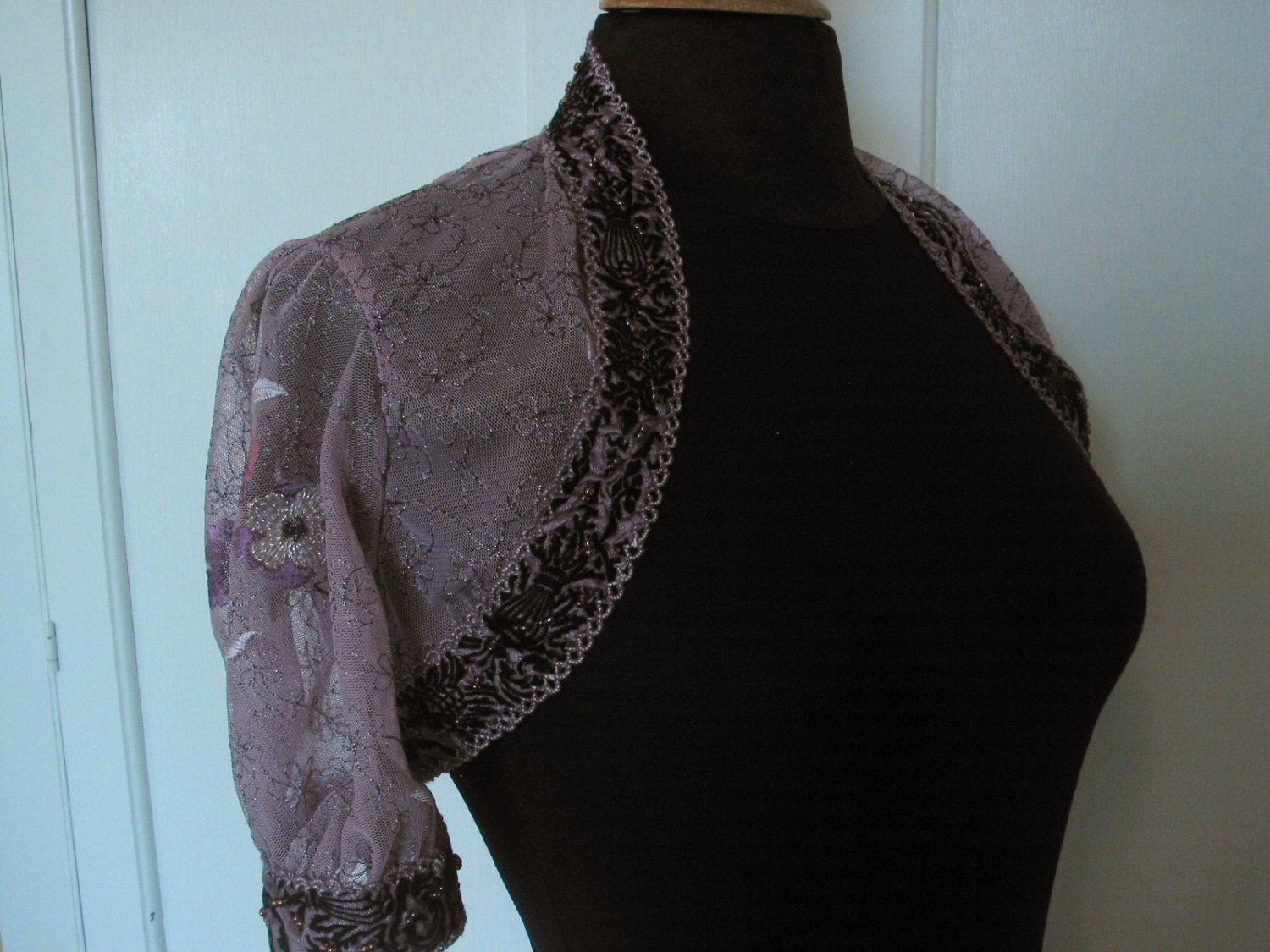 OOAK Rose Embroidered Bolero with beaded trim Size Small