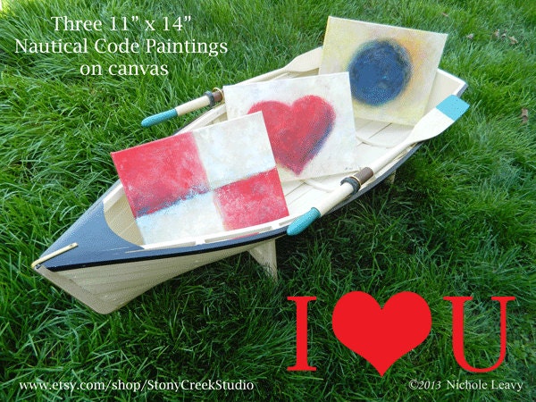 I Love You-- 3 custom nautical flags on canvas 11x14  Wedding, Anniversary, Nautical Home