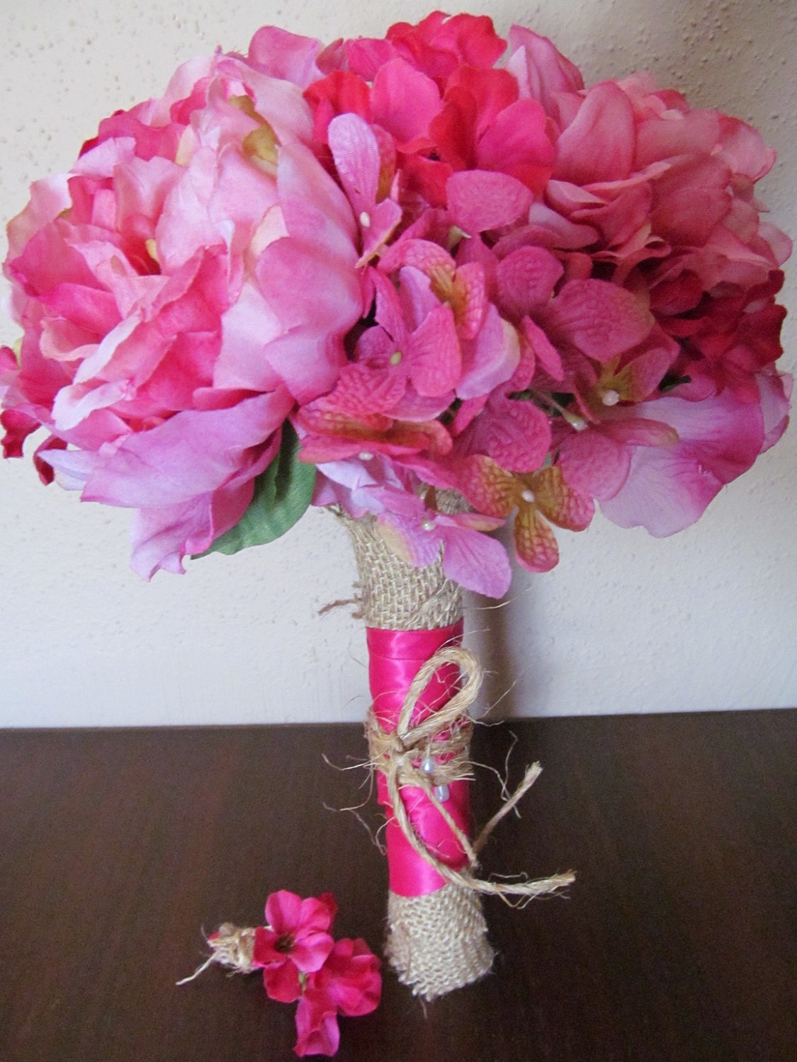Bridal // Wedding Bouquet ---  Shades of Pink and Hot Pink  Camellias, Geraniums, Hydrangeas, Peonies,Roses