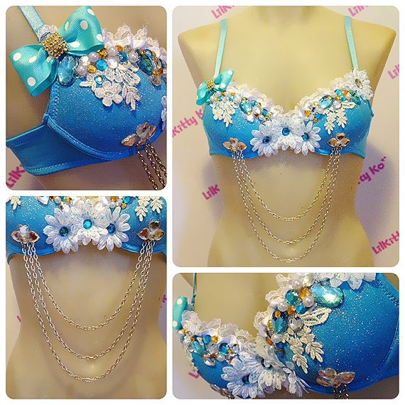 Baby Blue Daisy - EDC Sparkly bra with Chains Costume