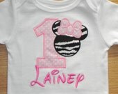 Pink Zebra Minnie Mouse Shirt - Minnie Mouse Onesie with Child's Name in Disney Font