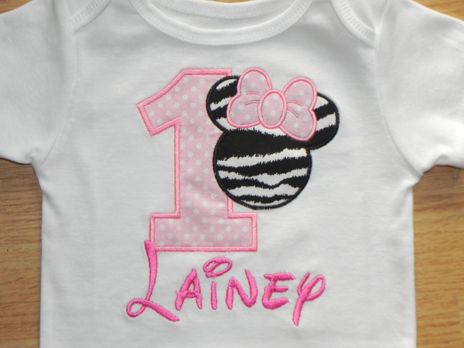 Pink Zebra Minnie Mouse Shirt - Minnie Mouse Onesie with Child's Name in Disney Font