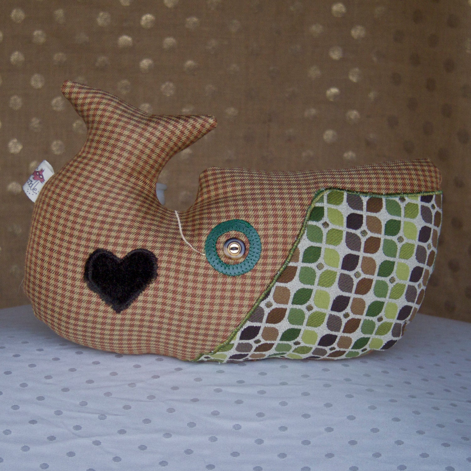Squishy Hipster SMALL Whale Plush with Monocle - Green and Brown