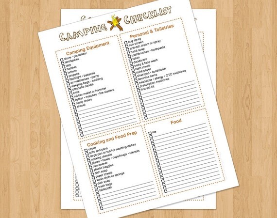 INSTANT DOWNLOAD Camping Checklist Vacation Planner, printable