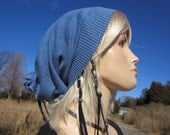 Spring Blue Sky...Bohemian Slouchy  Beanie Hat Long Back Tam  Cotton  A882