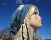 Argyle Slouchy Knit Hat Blue Slouch Beanie Womens Mens Tam  A1003A