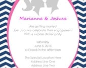 Silhouette Couple Navy Pink Chevron Printable Wedding Invitation