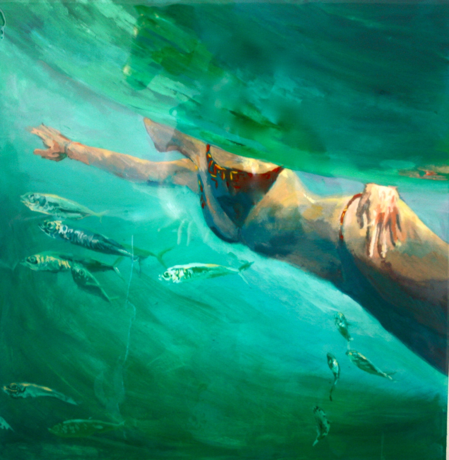 Swim through // Large Original Acrylic painting //  24" x 24"
