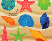 Shells Clipart Clip Art, Beach Ocean Travel Vacation Clip Art Clipart Vectors - Commercial and Personal Use