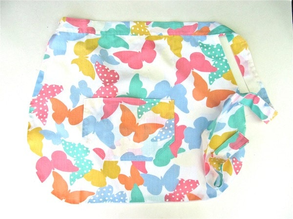 Butterfly Print Half Apron with Front Pocket