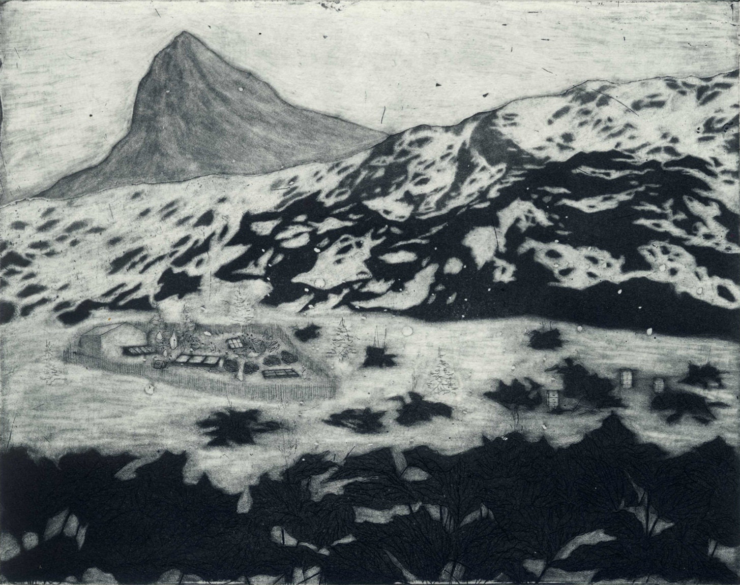 Place for Weather in the Rhubarb Field - Etching and aquatint