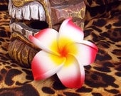 Red Hawaiian Tiki Plumeria Flower Hair Clip, Rockabilly Pinup Hair Accessories