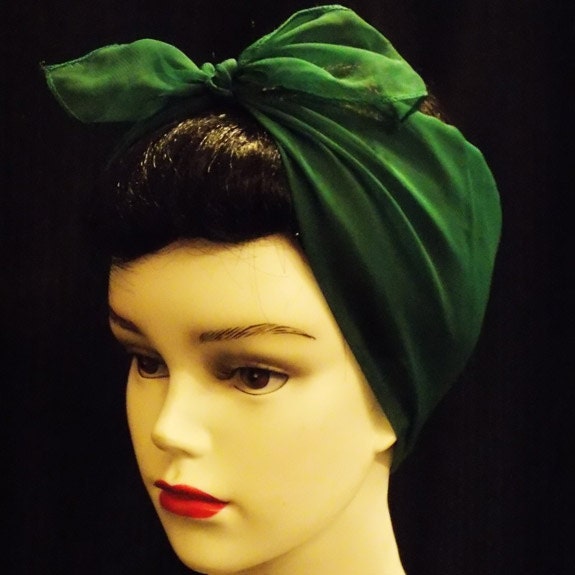 Deep Emerald Green Rockabilly 50's Style Hair n' Neck Chiffon Scarf - VivaDulceMarina