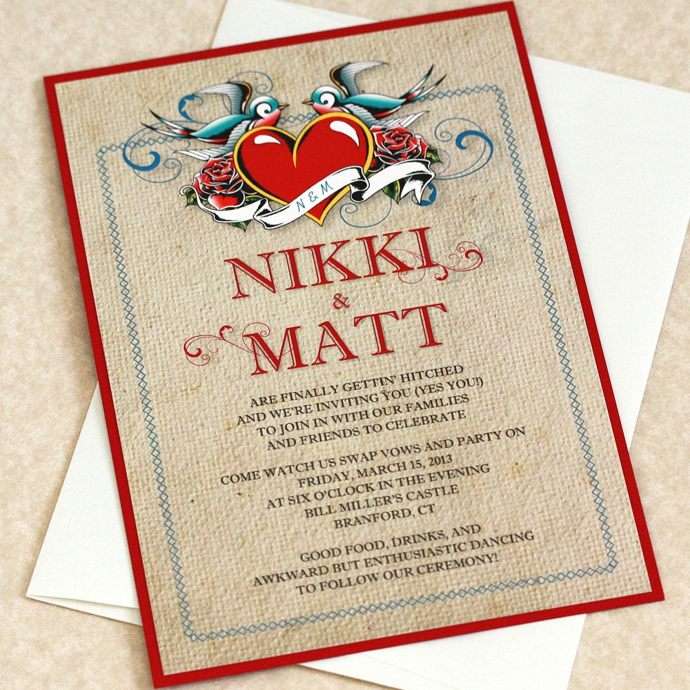 Vintage Tattoo Wedding Invitation, Sample