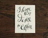 Adventure Quote, Travel Quote, Explore Quote, Vacation, Curiosity Quote, Typography Print, Hand lettered Quote, 5x7 Print