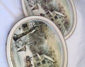 Set of 2 Vintage "The American Homestead - Winter" Tin Serving Trays by Currier & Ives