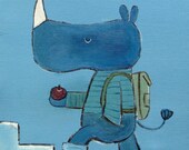 Rhino Painting, Original Art Illustration, Kids Wall Art