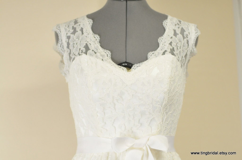 Karen-Custom Short Lace Wedding Dress inspired by vintage style-City Country Beach Bride