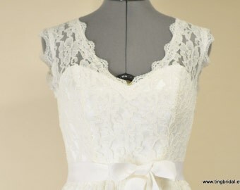 Karen-Custom Short Lace Wedding Dress inspired by vintage style-City Country Beach Bride