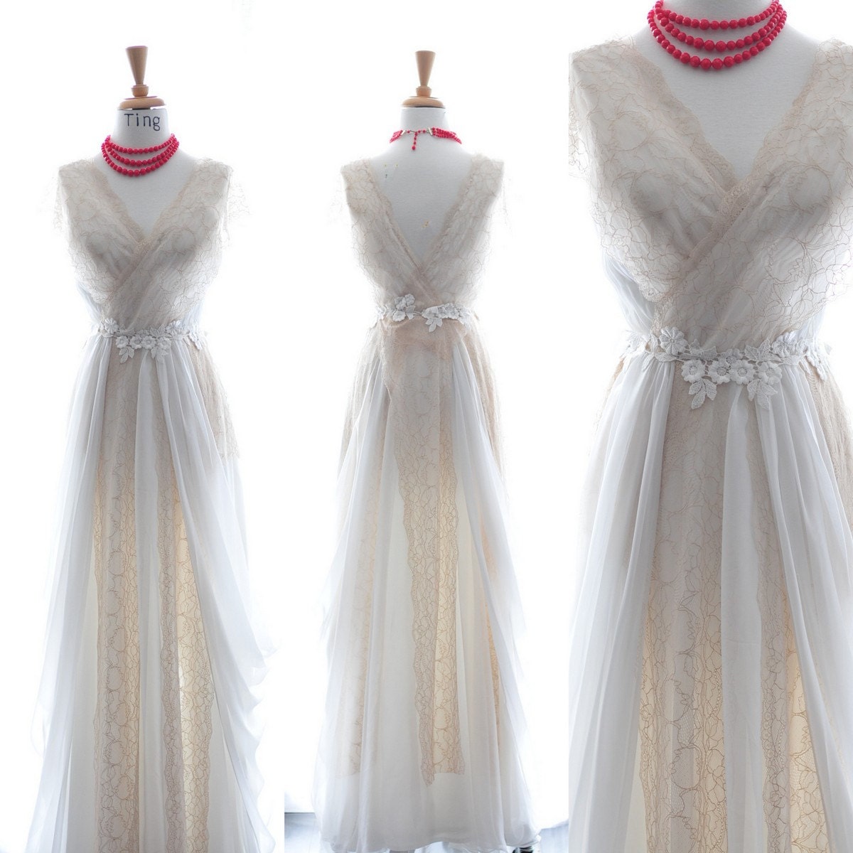 Vanessa-City Beach Bride-Elegant  V neck A-line Lace Chiffon wedding dress gown