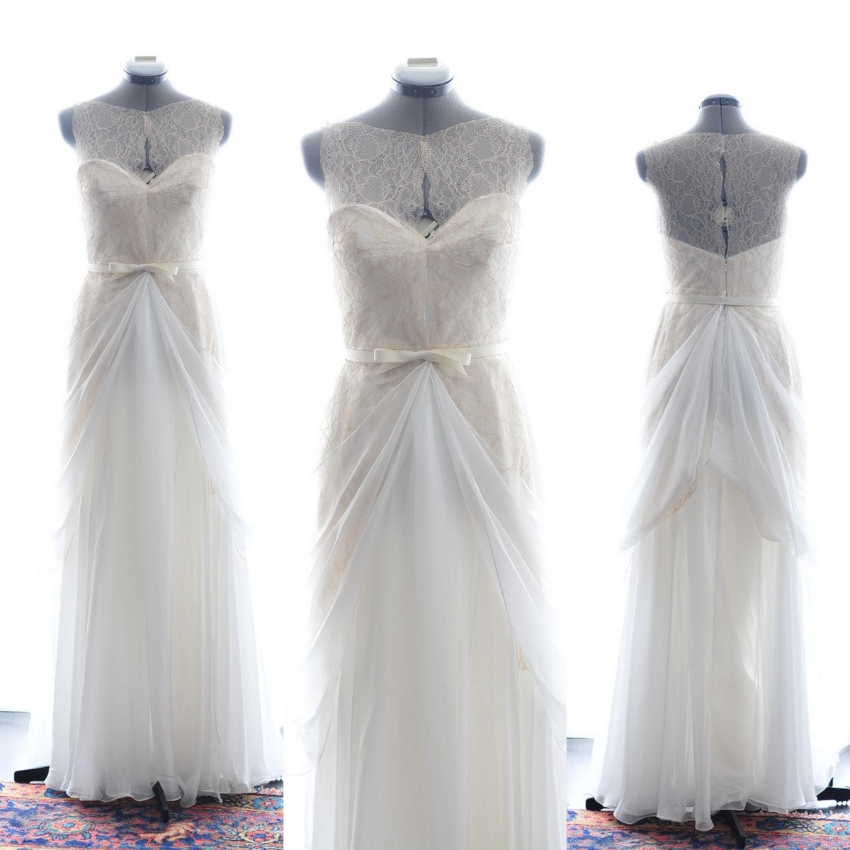 Amazing Grace Gown-City Beach Bride-Elegant  Boat neck A-line Lace Chiffon wedding dress gown