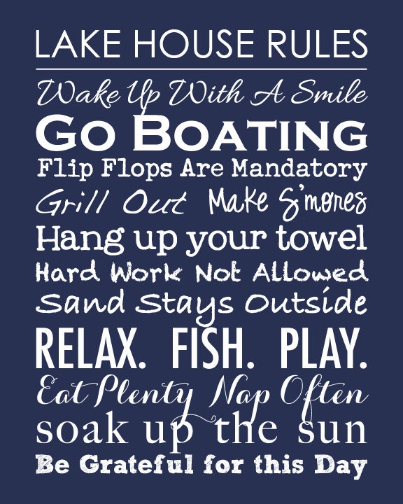 Subway Art Lake House Family Rules Poster Print - Beach House - Housewarming Gift - Hostess Gift 16"x20"
