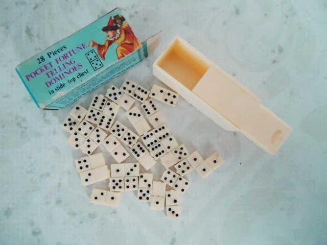 Miniature Fortune Telling Domino Set with Instructions - Vintage Micro Mini Fortune Telling Game - Vintage Mini Dominoes