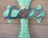 Mixed Media  Love 3d Collage Cross