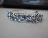 vintage silver tone light & dark blue rhinestone LISNER signed bracelet