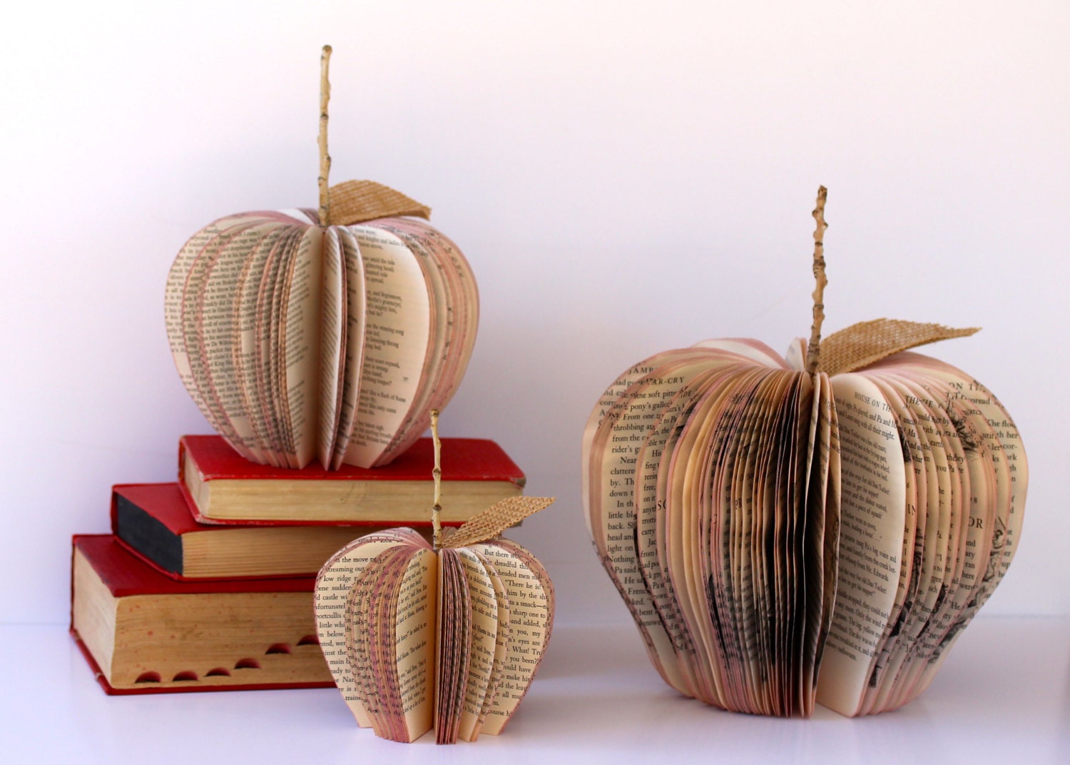 Set of 3 VINTAGE BOOK APPLES /// made to order /// size small medium and large