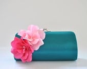 Teal and Shades of Fuchsia pink / Small Bridesmaid clutch / Prom clutch / Cocktail Clutch / Evening Clutch